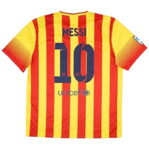 Maillot à manches longues Lionel Messi Barcelone 14/15 rose rétro imprimé