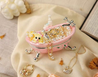 Vintage Pink Bathtub Jewelry Box – Handmade Trinket Storage, Miniature Ring & Necklace Holder, Decorative Gift for Women, Girls  Collectors