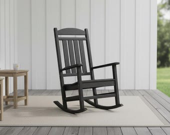 Rocking Chair Wooden Patio Porch Rocker,Presidential High Back Farmhouse Rocking Chair,Outdoor Nursery Rocker for Garden Balcony Living Room