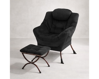 Modern Accent Chair with Ottoman, Cozy Reading Lounge Furniture