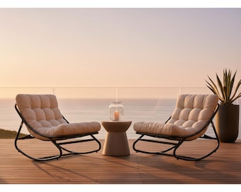 Papasan Chair Set of 2, Oversized Rocking Papasan Chair with Cushion, Outdoor Indoor Lounge Chair, Heavy Duty Metal Frame, Boho Patio Rocker