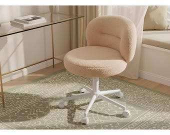 Vanity Chair Adjustable Height, Cute Swivel Desk Chair with Back, Small Armless Office Chair, Comfy Makeup Chair for Bedroom, Home Office