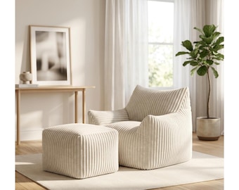 Oversized Bean Bag Chaise Lounge Chair with Ottoman, Plush Floor Sofa, Armrest Accent Furniture