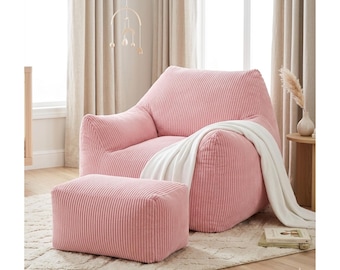 Adult Bean Bag Chair with Ottoman, Ultra Soft Corduroy Lounge Armchair