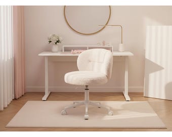 Vanity Chair Adjustable Height, Small Desk Chair with Wheels, Armless Swivel Chair, Cute Round Computer Chair for Bedroom, Home Office