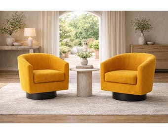 Set of 2 Corduroy Barrel Accent Chairs, Modern Upholstered Lounge Seating