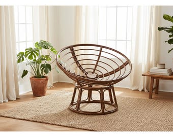 Papasan Chair Frame 42 Inch Rattan Wicker Papasan Chair Base, Round Boho Lounge Chair Frame, Indoor Outdoor Circle Chair, Cushion Sold