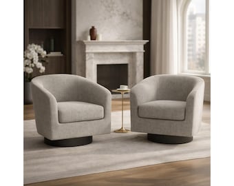 Set of 2 Fabric Barrel Accent Chairs, Modern Upholstered Club Armchair