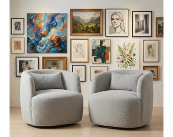 Set of 2 Boucle Swivel Barrel Chairs, Modern Upholstered Lounge Accent Seating