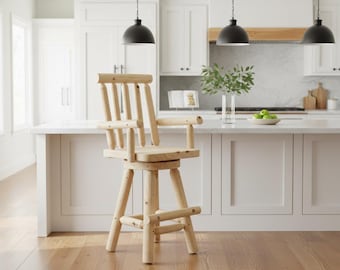 Rustic Fir Wood Bar Stool – Light Brown Farmhouse Kitchen Seating