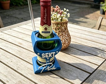 3D printed anti-spill holder | SEKT Pearl Bottle Holder | mini sparkling wine, with straw slot, perfect for picnics & parties.