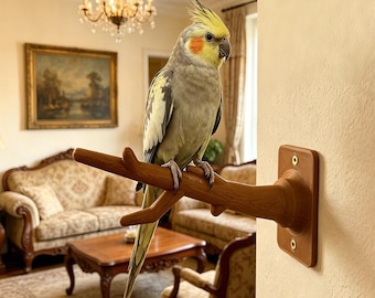 Posatoio da parete per uccelli in stile legno / Posatoio naturale stampato in 3D per piccoli pappagalli, salvaspazio, funzionale e adatto all'ambiente domestico.