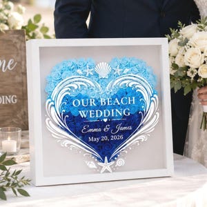 Personalized Beach Wedding Flower Shadow Box With Couple Names And Date For Bride Gift