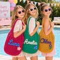 Personalized Crochet Pool Day Bag With Name Embroidery And Charm For Tween Girl Birthday