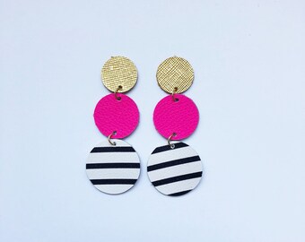 Retro Mix Layered Disc Leather Earrings