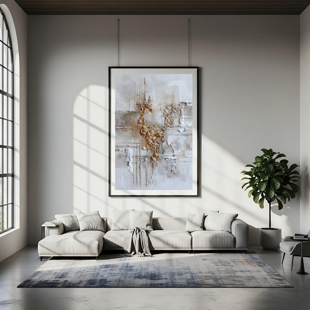 Abstract Texture Wall Art White & Gold – Modern Minimalist Canvas Art ...