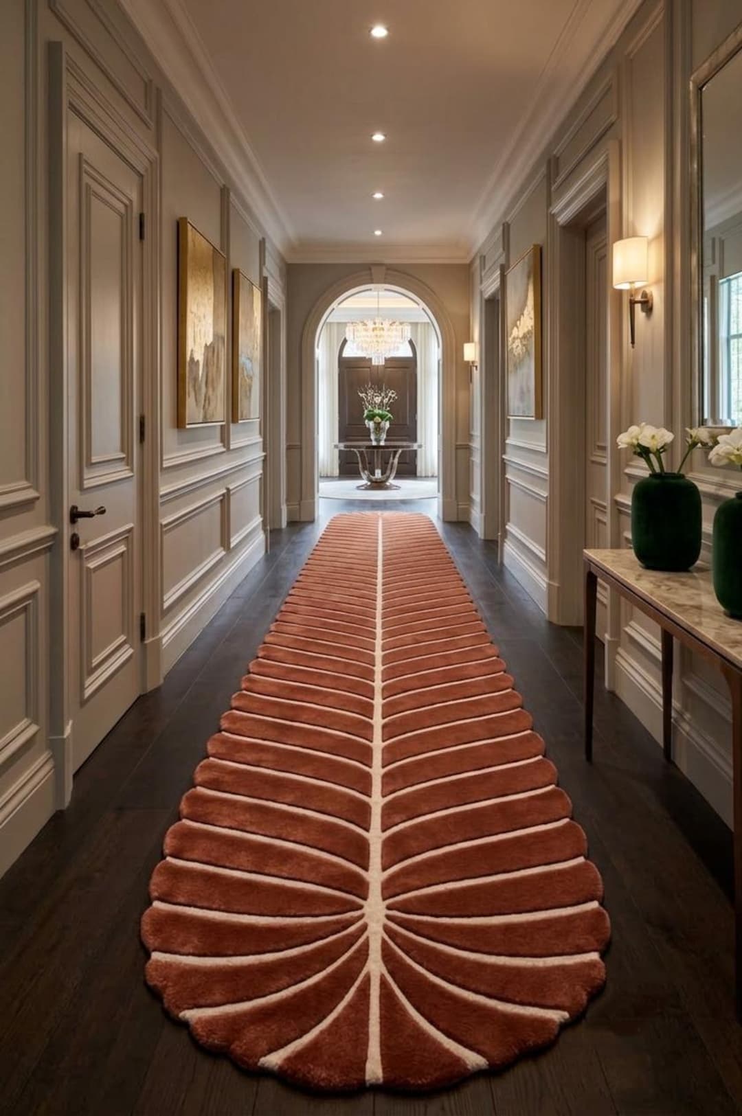 All Modern Rust Rug Hand Tufted Rust Brown Leaf Runner Rug, Modern Botanical Hallway Carpet ...