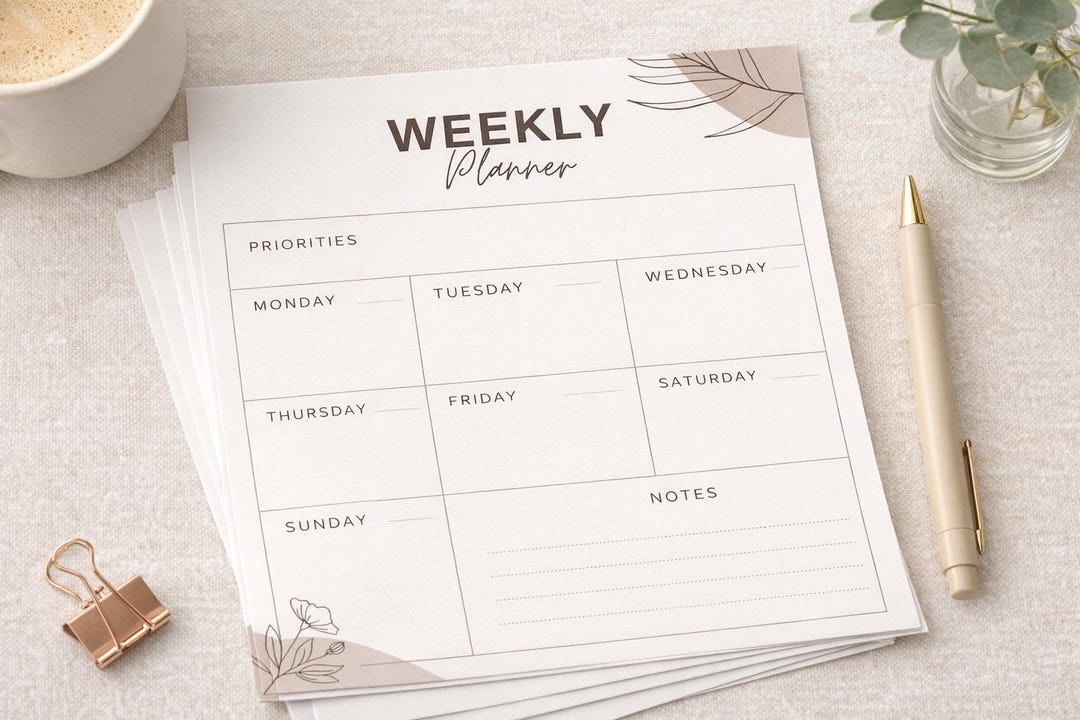 Minimalist Weekly Planner Printable | Neutral Productivity Planner ...