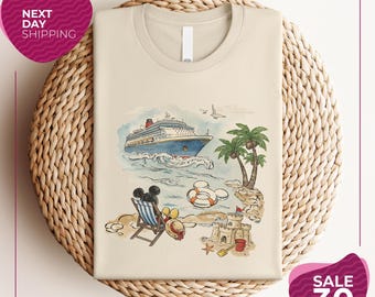 Camiseta retro de verano de Disney para la playa / Camiseta de Mickey Mouse para vacaciones en crucero / Camiseta vintage a juego para viaje familiar 2026 / Regalo para crucero tropical