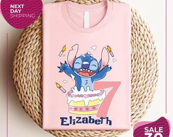 Camiseta de cumpleaños personalizada de Stitch / Camiseta de Stitch / Parte de Stitch / Camiseta de cumpleaños infantil personalizada / Camiseta de cumpleaños de niña con dibujos animados / Camiseta de fiesta