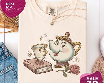 Camiseta Comfort Colors® de Disney con la Sra. Potts y Chip / Camiseta de La Bella y la Bestia / Camiseta de personajes Disney / Camiseta de Walt Disney World / Disney