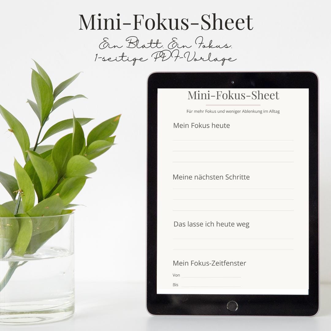Mini Focus Sheet PDF Template for More Focus and Less Distraction in ...