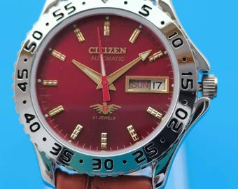 Refurbished Vintage Citizen Day-Date Maroon Dial Automatic Watch – Classic 38MM