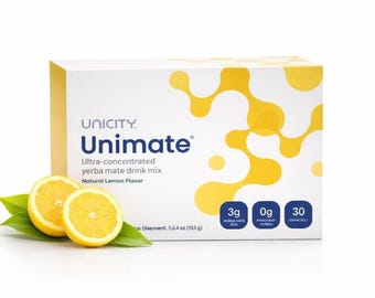Unicity Unimate Natural Lemon Flavor 30 Sticks | Yerba Mate Drink Mix | Exp 2028