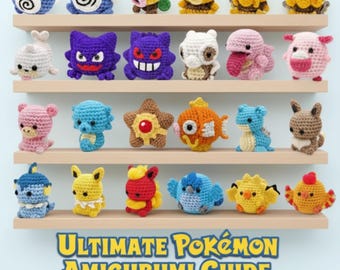 Pacchetto uncinetto Pokemon 62 in 1 / Pikachu, Charmander, Squirtle e Bulbasaur + altro / Mini Pokemon / Download digitale istantaneo