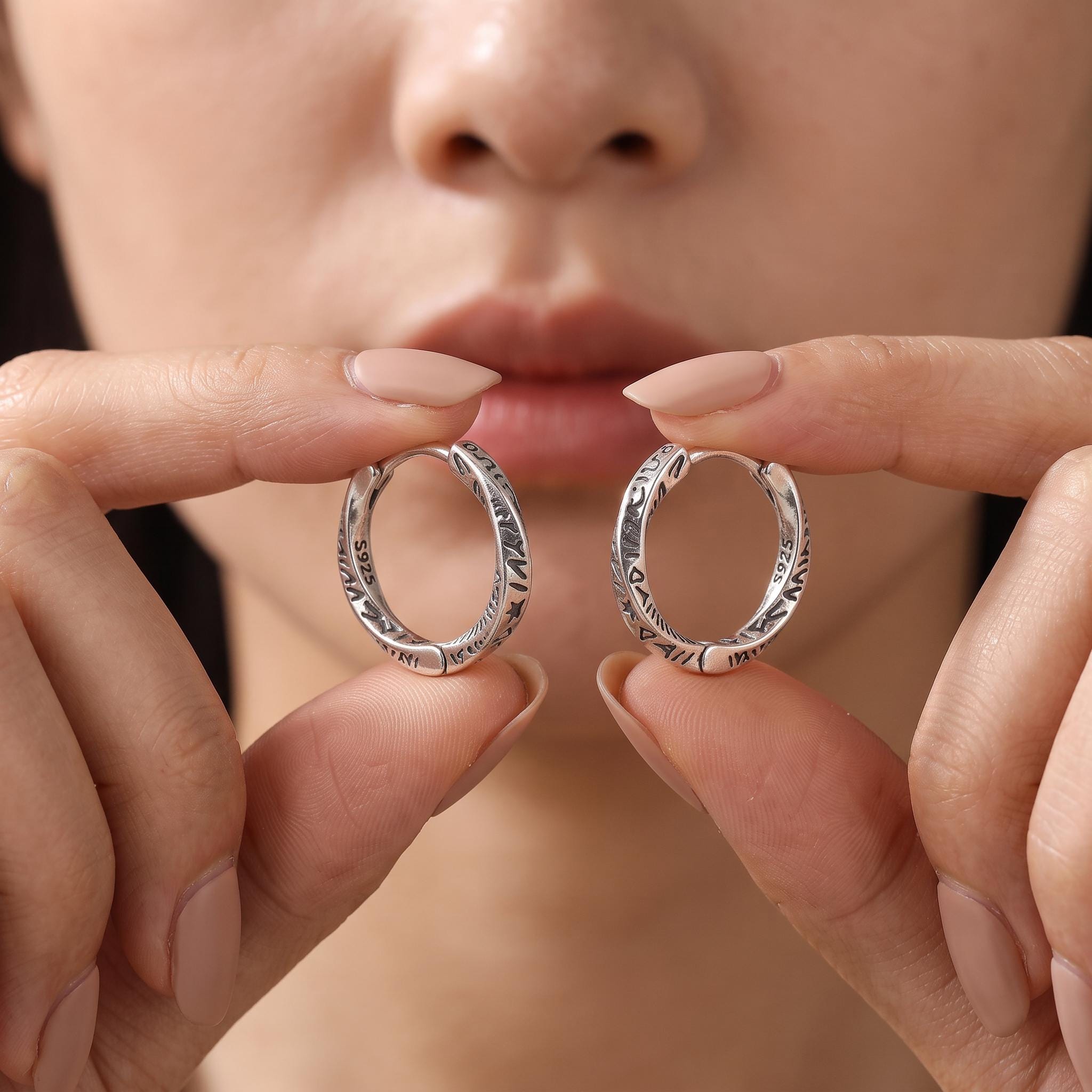 Sterling Silver Engraved Hoop - Etsy
