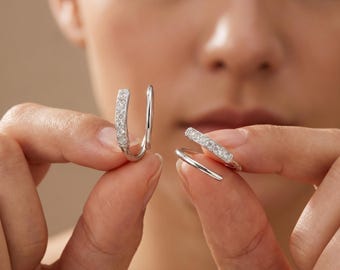 Minimalist Sterling Silver Pavé Hoop Earrings, Dainty CZ Huggie Hoops, Small Sparkle Everyday Earrings,  Gift for Her SIZE: 11 × 11 mm