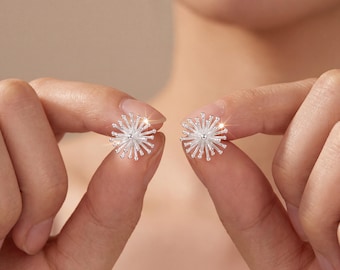 S999 Sterling Silver Dandelion Stud Earrings – Minimalist Nature-Inspired Jewelry, Everyday Gift for Her SIZE: 6mm and 8mm.