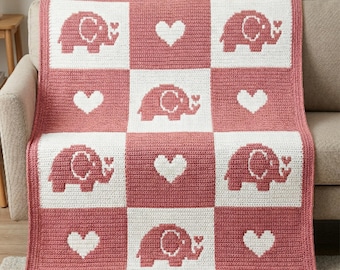 Elephant Crochet Pattern Blanket Baby Blanket Crochet Pattern Cute Elephant Afghan Overlay Mosaic Crochet PDF