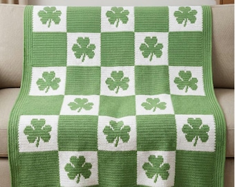 Klaver gehaakte dekenpatroon St. Patrick's Gooi Klaver dambordoverlay Mozaïek gehaakt patroon Iers dekenpatroon Lucky Decor