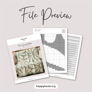 May include: A file preview of a crochet pattern, featuring a floral design. The pattern includes a cover with the text "Floral Granny Pattern" and a diagram. The image also shows a finished blanket with a floral design.
