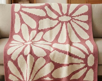 Retro gehaakte deken met bloemmotief Groovy patroon Vetgedrukte bloemenoverlay Mozaïek PDF plaid