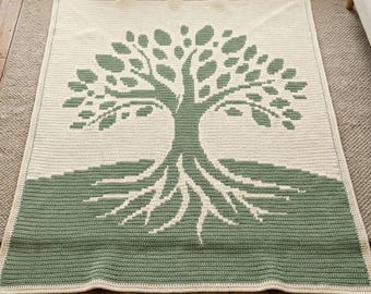 Levensboom gehaakte deken patroon overlay mozaïek haakpatroon natuur deken spiritueel haakpatroon PDF direct downloaden