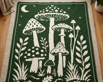 Mushroom Crochet Blanket Pattern Overlay Mosaic Crochet PDF Cottagecore Blanket Pattern Woodland Decor PDF Instant Download
