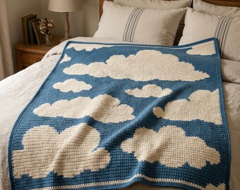 Wolk gehaakte dekenpatroon Hemel babydeken overlay mozaïek haakpatroon Dromerige kinderkamer Afghaans schattig wolkendeken Digitale download pdf