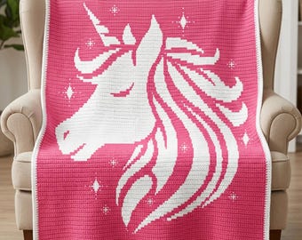 Eenhoorn gehaakt patroon deken Fantasy gehaakte deken overlay Mozaïek haakpatroon Eenhoorn meisjeskamer Afghaans PDF