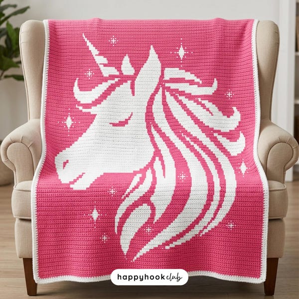 Unicorn Crochet Pattern Blanket Fantasy Crochet Blanket Overlay Mosaic Crochet Pattern Unicorn Girls Room Afghan PDF