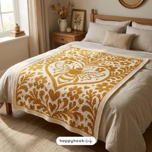 Floral Heart Bee Overlay Mosaic Crochet Blanket Pattern PDF Bee Crochet Graph Cottagecore Blanket Design Instant Download image 4