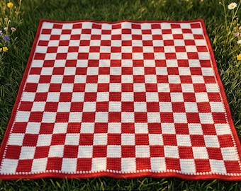 Rood geruit gehaakt dekenpatroon overlay mozaïek gehaakt pdf babydekenpatroon picknickdeken haakpatroon modern pastel Afghaans