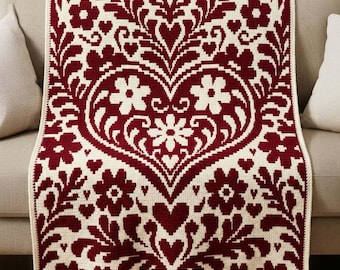 Floral Heart Crochet Blanket Pattern Folk Love Mother’s Day Mosaic PDF