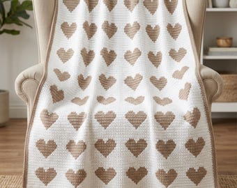 Heart Crochet Pattern Blanket Minimal Heart Blanket Overlay Mosaic Crochet Pattern Neutral Crochet Afghan PDF