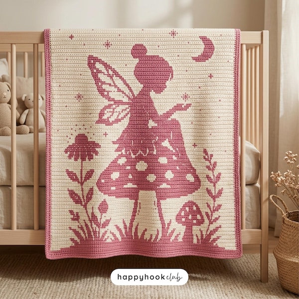 Fairy Crochet Blanket Pattern Overlay Mosaic Crochet PDF Fantasy Decor Mushroom Blanket Fairycore Cottagecore Throw PDF Instant Download