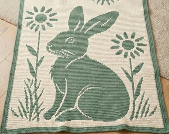 Overlay Mosaic Crochet Blanket Pattern Bunny Blanket PDF Spring Crochet Pattern Easter Blanket Nature Crochet Afghan Pattern