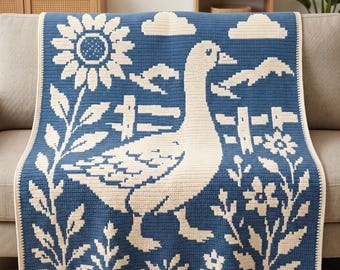 Goose Mosaic Crochet Blanket Pattern Overlay Mosaic Crochet PDF Farmhouse Goose Crochet Chart Blanket Pattern Bird Design