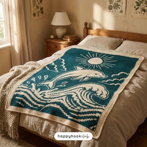 Dolphin Mosaic Crochet Blanket Pattern Overlay Mosaic Crochet PDF Ocean Crochet Chart Beach Blanket Sea Life Design image 4