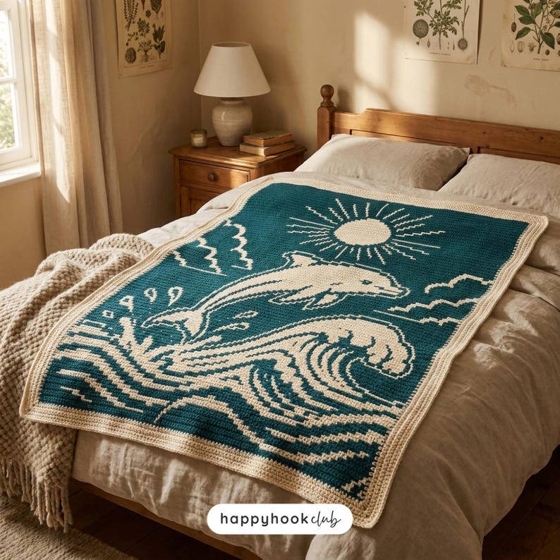 Dolphin Mosaic Crochet Blanket Pattern Overlay Mosaic Crochet PDF Ocean Crochet Chart Beach Blanket Sea Life Design image 4